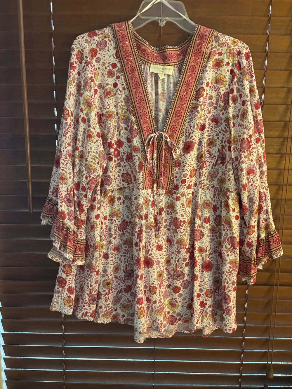 Johnny Was Pink Floral V-Neck Peasant Top